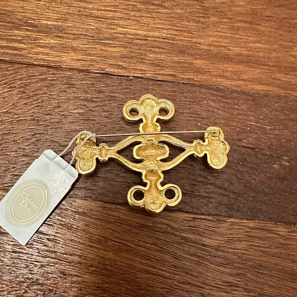 Vintage Christian Dior Gold Crystal Cross Brooch Signed Chr Dior Statement - Picture 6 of 7